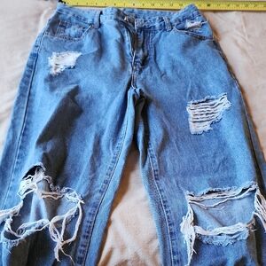 SHEIN Light Blue Ripped Boyfriend Jeans